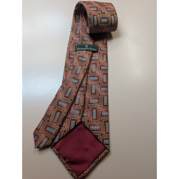Ermenegildo‎ Zegna Tie Red Gold 100% Silk Jacquard Necktie Handmade In Italy